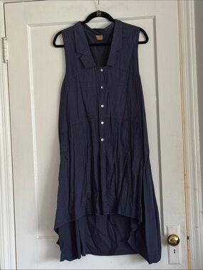 Navy Sleeveless High-Low Button Front Dress